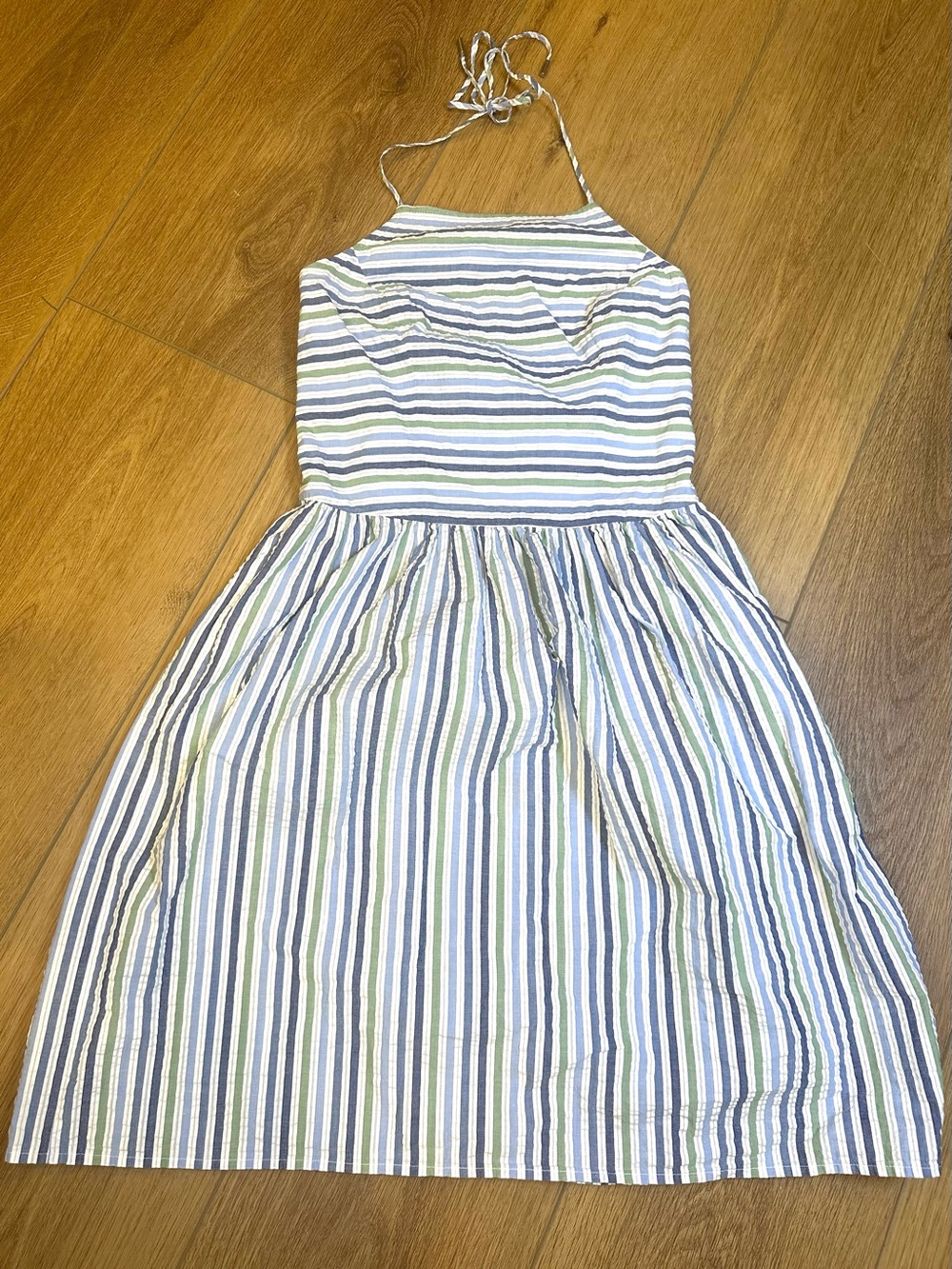 Brooks Brothers Blue,White, green seersucker striped Halter Dress coastal preppy
